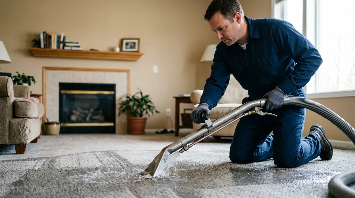 Water damage restoration technician working near Oradell, NJ